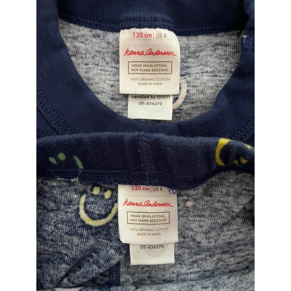 Hanna Andersson HannaJams Pajama Set Short Johns Happy Days Blue size 130/US 8
